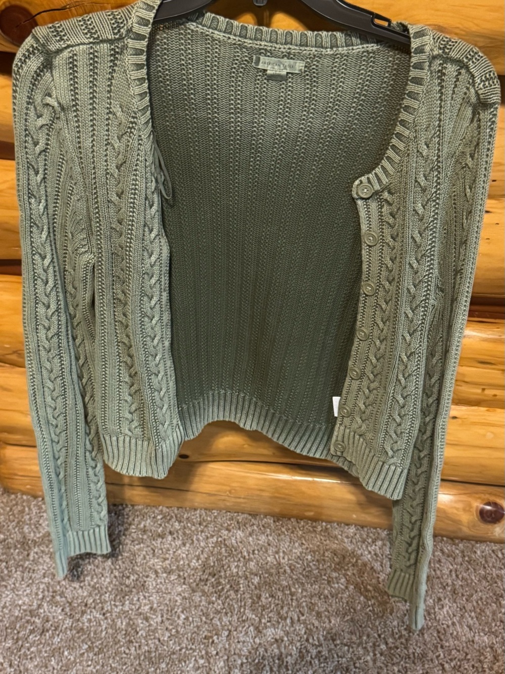 Women’s Olive Green Cable Knit Button Cardigan Sweater American Eagle